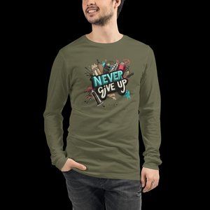 Inspire with Style: Graffiti-Designed Long Sleeve Tee - 'Never Give Up On It